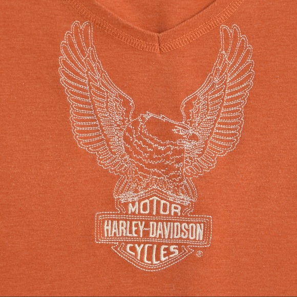 Harley Davidson Orange Embroidered Eagle T-Shirt - Picture 3 of 6